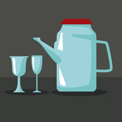 Glass jug with cups icon vector illustration graphic design