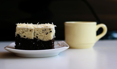 Lapis talas Bogor or Bogor Layered Taro Cake from West Java. Made from taro flour, chocolate, vanilla, and cheese.