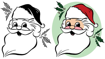 A cartoon portrait of Santa Claus