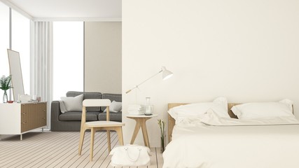 Fototapeta na wymiar Relax space and Bedroom space interior minimal and wall decoration empty in apartment- 3D rendering