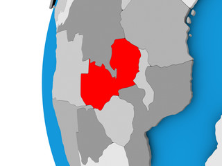 Map of Zambia on political globe