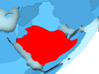 Fototapeta premium Map of Saudi Arabia on blue political globe