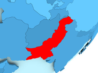 Map of Pakistan on blue political globe