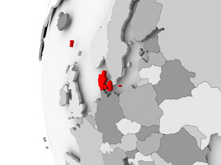 Denmark on grey globe
