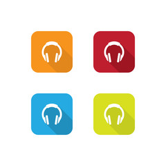 Colorful Flat Headphones Icons With Long Shadow
