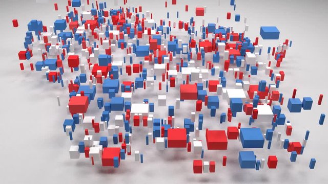 Decorative map of Wisconsin - USA | 3D Fall down of little bricks - Flag colors