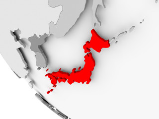Map of Japan in red