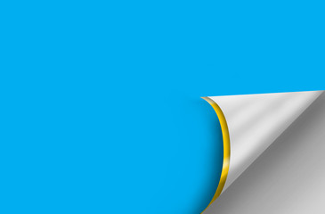 curled corner of blue paper page with shadow which has color golden edge. background illustration