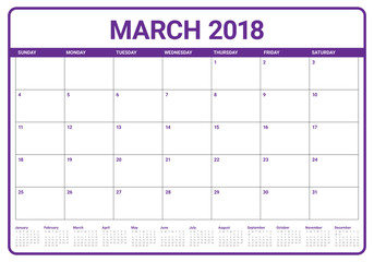 March 2018 calendar planner vector illustration