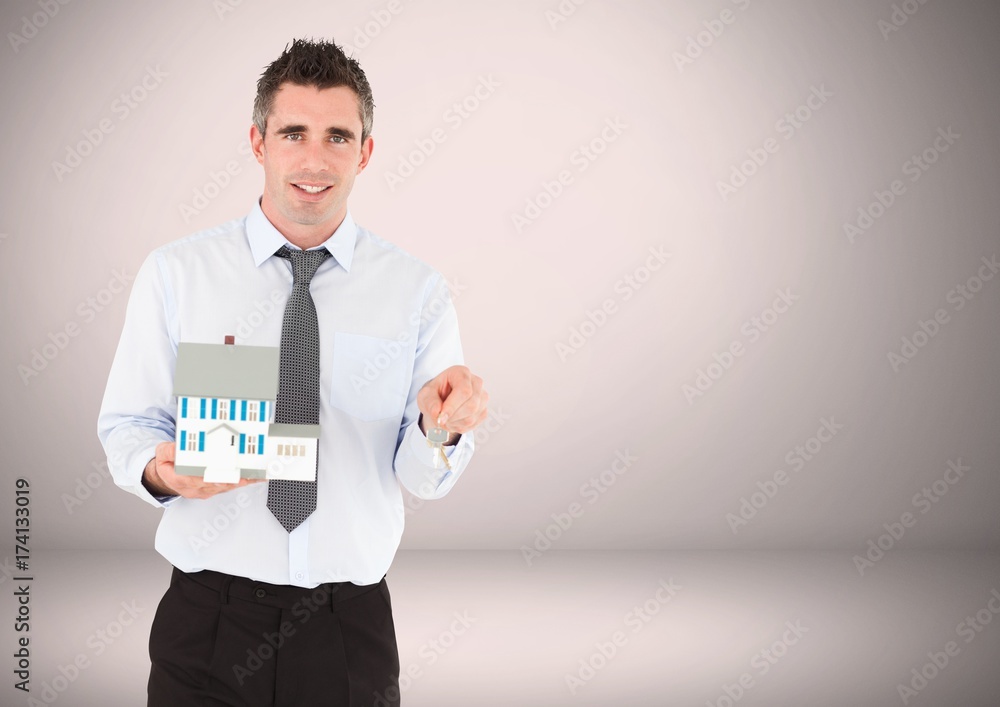 Poster man holding key in front of vignette