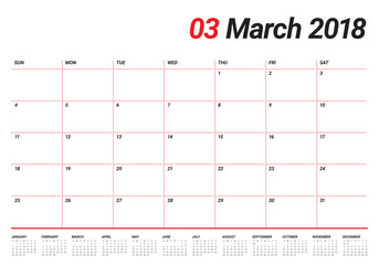 March 2018 calendar planner vector illustration