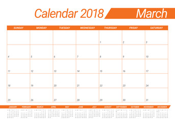 March 2018 calendar planner vector illustration