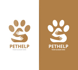 Vector paw and hands logo combination. Pet and embrace symbol or icon. Unique vet and friendship logotype design template. © Lifeking