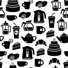 Бесшовный фон чай и кофе.