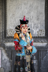 Fototapeta na wymiar mongolian woman in traditional 13th century style outfit