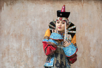 Fototapeta na wymiar mongolian woman in traditional 13th century style outfit