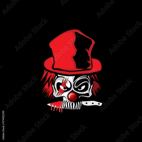 “scary skull clown illustration vector art in black background " Stock