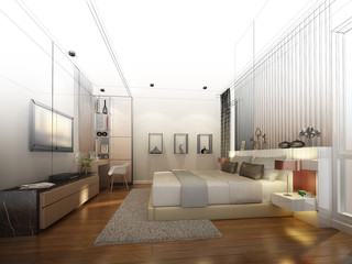 abstract sketch design of interior bedroom,3d rendering