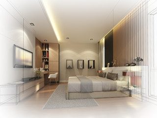 abstract sketch design of interior bedroom,3d rendering