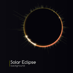 Light rays on black backdrop, abstract background with glowing light effect full sun eclipse. The planet covering the Sun eclipse. Template for your cover, poster and cards.