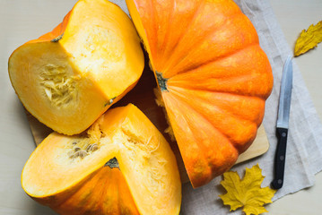 composition of fresh orange pumpkin harvest for thanksgiving day