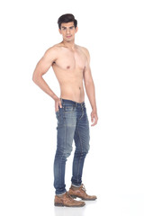 Fototapeta premium Mix Race Asian black hair, handsome muscle good looking man in topless