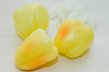 Purified Bulgarian pepper. Ingredients for cooking.