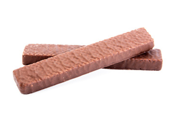 Chocolate wafers isolated on white background.Long chocolate wafer isolated