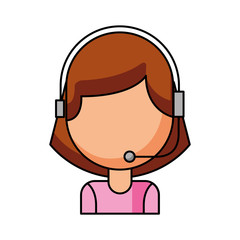 operator of call center office working in headphones with mic at her laptop computer