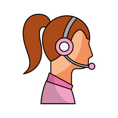 operator woman profile customer service wearing headphones and microphone
