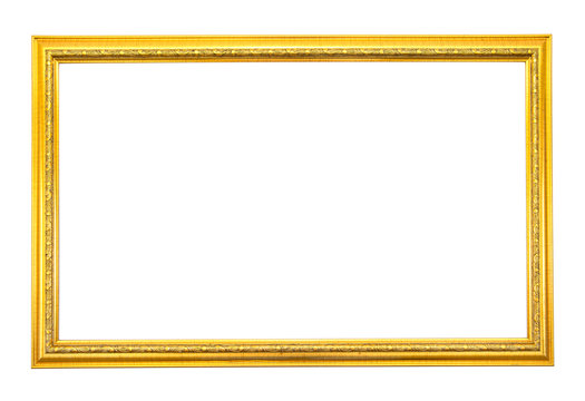 Rectangle golden frame isolated on white background.Rectangle antique golden frame isolated.Gold frame isolated