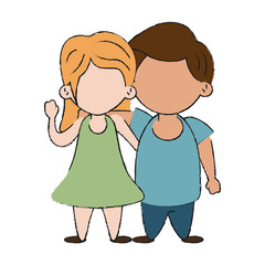 Cute kids in love cartoon icon vector illustration graphic design