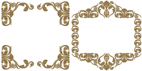 Set of vintage border frame engraving with retro ornament pattern in antique baroque style decorative design. Vector