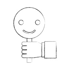 hand holding placard smiley call center customer icon