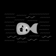 Mans silhouette in big fish isolated on black