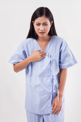 sick stressed woman with acid reflux, gerd symptoms