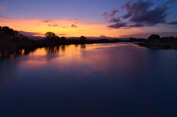 Obraz na płótnie Canvas Sunset on the delta of Isonzo (Soca) river, blue hour, Gorizia, Italy 