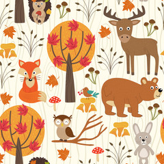 seamless pattern with autumn forest - vector illustration, eps
