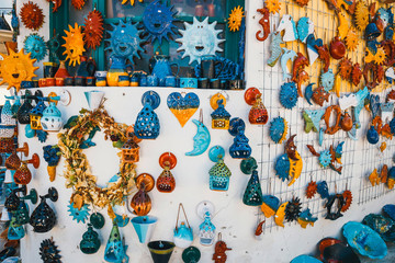 Traditional Cretan painted ceramic dishes, Crete, Greece