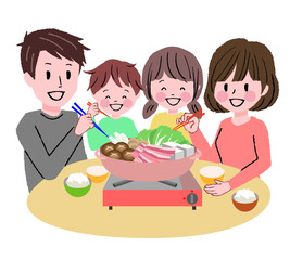 鍋を囲む家族