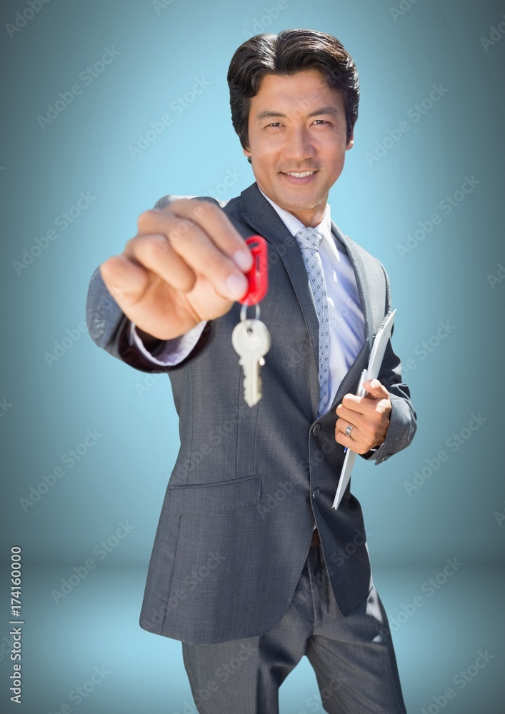 Poster man holding key in front of vignette