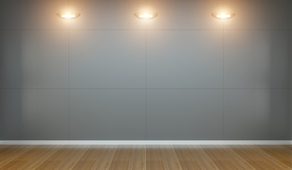 Empty wall in museum with lights 3D rendering