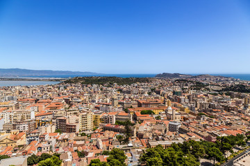 Fototapeta na wymiar Cagliari, Sardinia, Italy. Picturesque view of the city by the sea