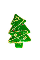 Festive Christmas Cookie and New Year in the shape of a Christmas tree isolated on white background