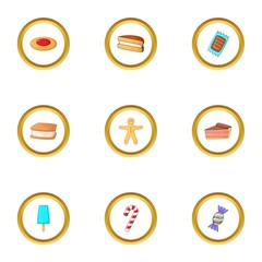 Sweets icons set, cartoon style
