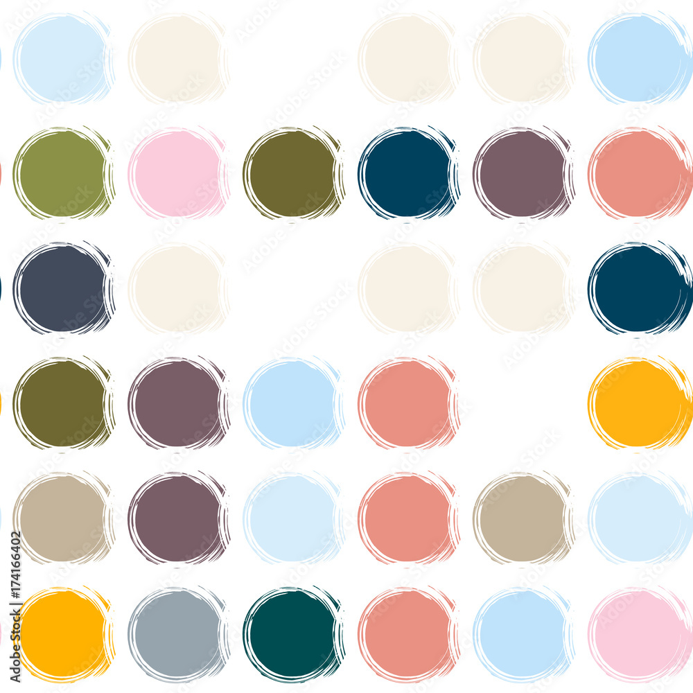Poster Abstract vector geometric seamless pattern with brush stroke circles  in soft pastel colors.
