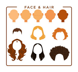Female face and hair constructor isolated illustrations set