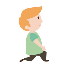 young happy boy kneeling wearing mint green shirt  sideview icon image vector illustration design 