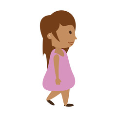 happy girl walking with long hair and tan skin sideview icon image vector illustration design 