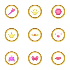 Little princess icons set, cartoon style